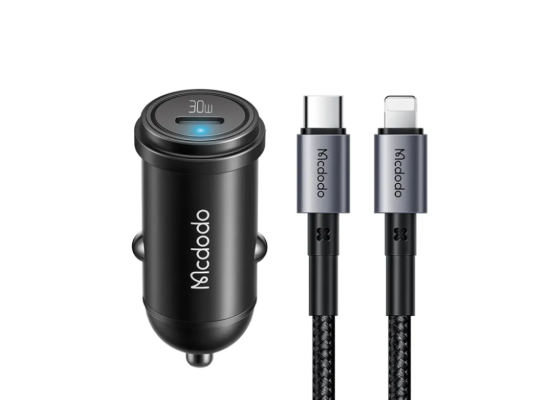 Mcdodo CC-7492 30W 1C PD Fast Car Charger+ 36W C to Lighting Cable 1.2m - Black